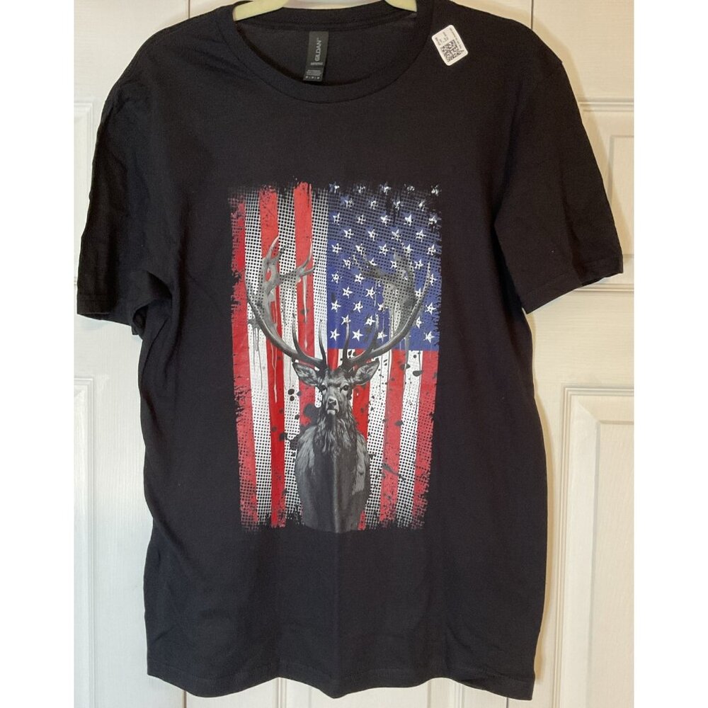 Gilman Black Buck Deer Flag‎ Tee Size Medium New